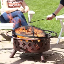 Sunnydaze Decor Sunnydaze Outdoor Camping Or Backyard Crossweave Cut Out Fire Pit With Spark Screen, Log Poker, And Metal Wood Grate - Bronze -Garden & Outdoors GUEST a8fcb32a ec37 4322 bea9 015441fcd73f