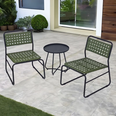 Kinger Home 3-Piece Outdoor Patio Bistro Table And Chairs Set Of 2, Rattan Wicker Cast Aluminum Patio Furniture, Green 1 Kinger Home 3-Piece Outdoor Patio Bistro Table And Chairs Set Of 2, Rattan Wicker Cast Aluminum Patio Furniture, Green