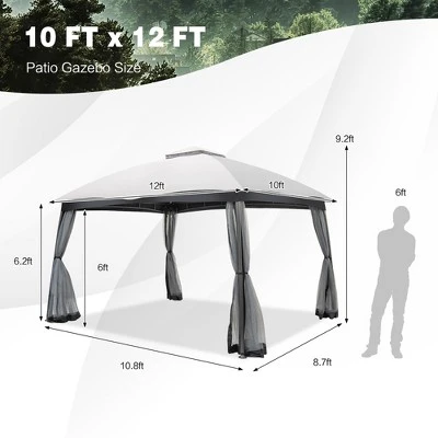 Costway 10x12 FT 2-Tier Patio Gazebo Canopy Netting Heavy-Duty Metal Easy-Setup Outdoor 2 Costway 10x12 FT 2-Tier Patio Gazebo Canopy Netting Heavy-Duty Metal Easy-Setup Outdoor - Image 2
