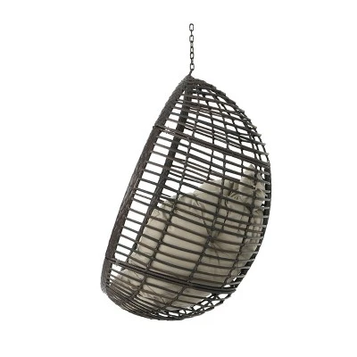 Layla Indoor/Outdoor Hanging Basket Chair - Brown/Khaki - Christopher Knight Home 2 Layla Indoor/Outdoor Hanging Basket Chair - Brown/Khaki - Christopher Knight Home - Image 2
