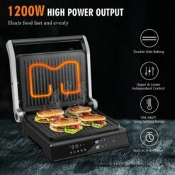 Costway Electric Panini Press Grill 1200W Sandwich Maker With Independent Temperature Control & Removable Drip Tray -Garden & Outdoors GUEST afca85e0 8c57 47b9 8950 96b876edd4dd