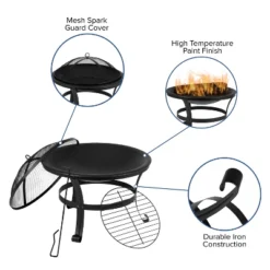 Flash Furniture 22" Round Wood Burning Firepit With Mesh Spark Screen And Poker -Garden & Outdoors GUEST b05f2d34 5ac3 404a a466 b193ee0b0842