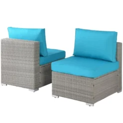 5pc Wicker Patio Seating Set With Cushions - Gray/Blue - GODEER -Garden & Outdoors GUEST b0634019 a1a2 4240 8395 f7d1324ef907