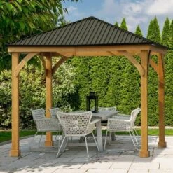 Aoodor Patio Solid Wooden Gazebo 10 X 10 Ft. Hardtop Roof For Garden -Garden & Outdoors GUEST b1107fe7 d7c1 438c 8ca5 749ed9ebd074