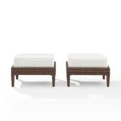 Capella 2pk Outdoor Wicker Ottomans - Cream/Brown - Crosley -Garden & Outdoors GUEST b18cd871 8d24 4f71 94c9 59e7747209d5