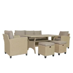 6pc Outdoor Wicker Conversation Set With Arm Chairs, Sofa, Ottomans & Coffee Table - Brown - GODEER 33 6pc Outdoor Wicker Conversation Set With Arm Chairs, Sofa, Ottomans & Coffee Table - Brown - GODEER -Garden & Outdoors GUEST b1b7a895 f487 40b8 831c 9d02754cec0d
