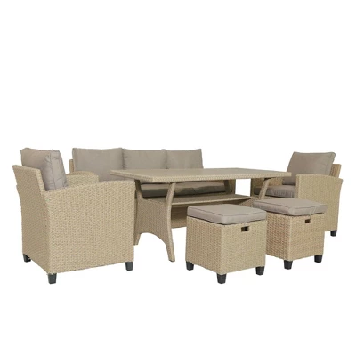 6pc Outdoor Wicker Conversation Set With Arm Chairs, Sofa, Ottomans & Coffee Table - Brown - GODEER 17 6pc Outdoor Wicker Conversation Set With Arm Chairs, Sofa, Ottomans & Coffee Table - Brown - GODEER - Image 17