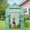 Costway Walk-in Greenhouse 56''x56''x77'' Gardening W/Observation Windows 2 Tier 8 Shelves