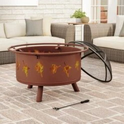 Nature Spring Round Outdoor Fire Pit With Leaf Cutout Design - 32", Rugged Rust -Garden & Outdoors GUEST b29e5753 d0b2 449b a9de ffed7723d355