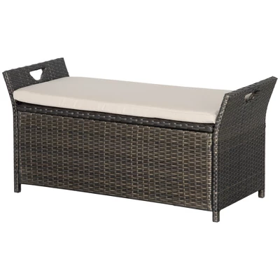 Outsunny Outdoor PE Rattan Two-In-One Storage Bench, Patio Wicker Large Capacity Footstool Rectangle Basket Box W/ Handles & Cushion 3 Outsunny Outdoor PE Rattan Two-In-One Storage Bench, Patio Wicker Large Capacity Footstool Rectangle Basket Box W/ Handles & Cushion - Image 3
