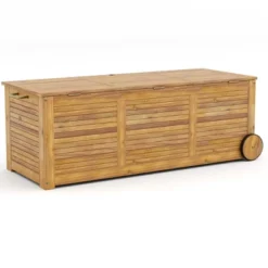 Costway 48 Gallon Acacia Wooden Patio Storage Deck Box Outdoor Storage Box With Wheels -Garden & Outdoors GUEST b2ef382c 7342 463e 921e 4fd8f36987b7