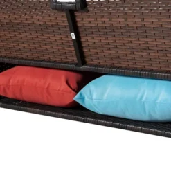 4pc Wicker Patio Sectional Seating Set With Cushions - Brown/Blue - GODEER -Garden & Outdoors GUEST b2fe6274 be22 472f 85cd 5a45903c7b3a