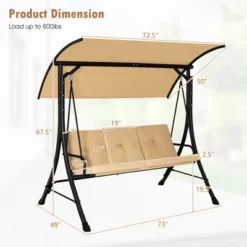 Costway 3-Seat Outdoor Porch Swing Adjustable Canopy Padded Cushions Steel Frame BeigeBlack -Garden & Outdoors GUEST b39ddcd9 2cf5 4223 94ea 973d24bc1990
