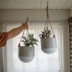 Gray Metal, Rope & Wood Large Hanging Planter - Foreside Home & Garden -Garden & Outdoors GUEST b3c791fa 68b5 421e ae3c ba755afa1f83