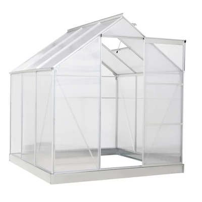 Outsunny Polycarbonate Greenhouse With Aluminum Frame, Walk-in Garden Greenhouse Kit With Adjustable Roof Vent, Rain Gutter And Sliding Door For Winter, Silver 6 Outsunny Polycarbonate Greenhouse With Aluminum Frame, Walk-in Garden Greenhouse Kit With Adjustable Roof Vent, Rain Gutter And Sliding Door For Winter, Silver - Image 6