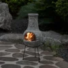 Vintiquewise Outdoor Clay Chiminea Fireplace Sun Design Wood Burning Fire Pit With Sturdy Metal Stand, Barbecue, Cocktail Party, Cozy Nights Fire Pit
