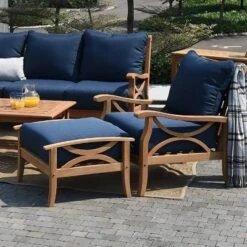 Abbington Teak Patio Ottoman With Cushion - Navy - Cambridge Casual -Garden & Outdoors GUEST b43bbbbf a7c3 44f2 9bb2 bebc92a264ad