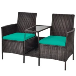 Tangkula Patio Loveseat 2 Person Cushioned Seats With Center Table Outdoor Rattan Furniture Set Turquoise/ Red 16 Tangkula Patio Loveseat 2 Person Cushioned Seats With Center Table Outdoor Rattan Furniture Set Turquoise/ Red -Garden & Outdoors GUEST b45ce997 2ac0 434f b8eb 61fdc4b29f33