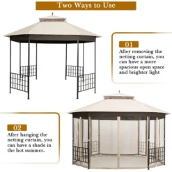 Costway 10'x12' Patio Gazebo Canopy Shelter Double Top Netting Sidewalls Beige -Garden & Outdoors GUEST b5165eef 43d3 4d0b 8743 a1dad2a10d70
