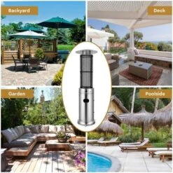 Costway 34000 BTU Patio Heaters Stainless Steel Round Propane Glass Tube Flame W/Wheels -Garden & Outdoors GUEST b6fdf75c 27e0 4326 b4e8 e88e4abefa05