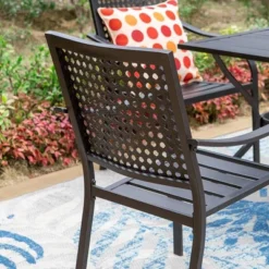 5pc Outdoor Dining Set With Metal Slat Round Table With Umbrella Hole - Captiva Designs -Garden & Outdoors GUEST b7c26005 681b 499d 9f4d 2c11e64e8c8c