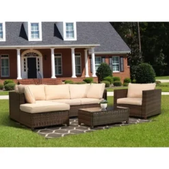 4pc Wicker Patio Sectional Seating Set - Beige - EDYO LIVING