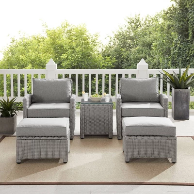 Bradenton 5pc Outdoor Wicker Seating Set With Side Table, 2 Arm Chairs And 2 Ottomans - Gray/Gray - Crosley 2 Bradenton 5pc Outdoor Wicker Seating Set With Side Table, 2 Arm Chairs And 2 Ottomans - Gray/Gray - Crosley - Image 2