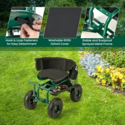 Costway Rolling Garden Cart Outdoor Gardening Workseat With Adjustable Height &Tool Storage -Garden & Outdoors GUEST bb386c36 9922 4da8 881e d20773243803