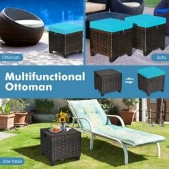 Costway 2PCS Patio Rattan Ottoman Cushioned Seat W/ Foot Rest Turquoise -Garden & Outdoors GUEST bbb99ab8 98d3 4c50 aed0 a068c3f5a76d
