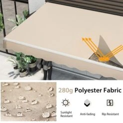 Costway Retractable Patio Awning Aluminum Deck Sunshade Shelter Outdoor Beige -Garden & Outdoors GUEST bbfe22a0 a5ba 40e2 8e67 e1b1de63363a