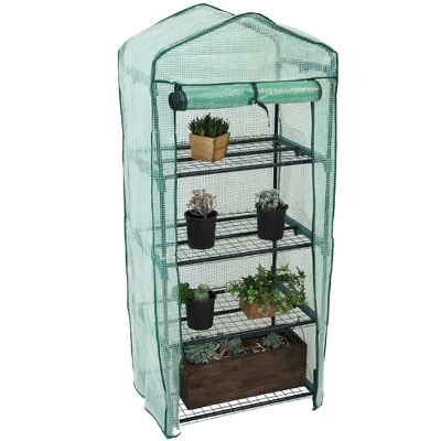 Sunnydaze Decor Sunnydaze Outdoor Portable Growing Rack 4-Tier Greenhouse With Roll-Up Door - 4 Shelves - Green 8 Sunnydaze Decor Sunnydaze Outdoor Portable Growing Rack 4-Tier Greenhouse With Roll-Up Door - 4 Shelves - Green - Image 8