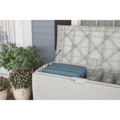 99gal Resin Wicker Deck Box White - Suncast