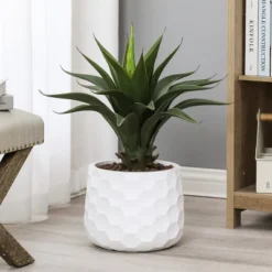 LuxenHome White MgO Geometric Design 12.2-inch Round Indoor Outdoor Planter -Garden & Outdoors GUEST be2f46b5 4662 47a2 a79f e6f53fc4f15f