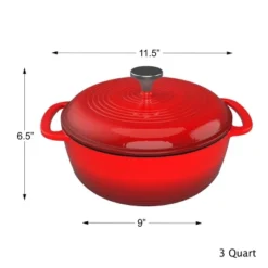 Hastings Home Cast Iron 3-Qt. Dutch Oven With Lid, Enamel-Coated - Red