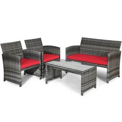 Tangkula 4-Piece Outdoor Patio Furniture Set Rattan Wicker Conversation Sofa Set 6 Tangkula 4-Piece Outdoor Patio Furniture Set Rattan Wicker Conversation Sofa Set - Image 6