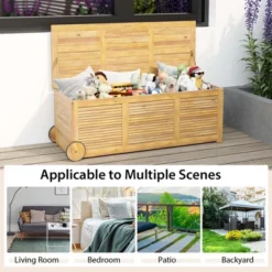 Costway 48 Gallon Acacia Wooden Patio Storage Deck Box Outdoor Storage Box With Wheels -Garden & Outdoors GUEST c40c5a92 8555 46af ad12 8aee3c5b67b2