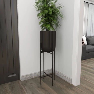 Olivia & May Modern With Stand Iron Planter Pots Black 7 Olivia & May Modern With Stand Iron Planter Pots Black - Image 7