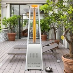 Costway 42,000 BTU Stainless Steel Pyramid Patio Heater Glass Tube Flame W/ Wheels -Garden & Outdoors GUEST c7120d18 77ea 4722 94af fd1e23a121a4
