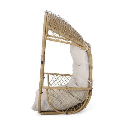 Greystone Indoor/Outdoor Wicker Hanging Chair With 8' Chain - Light Brown/Beige - Christopher Knight Home 3 Greystone Indoor/Outdoor Wicker Hanging Chair With 8' Chain - Light Brown/Beige - Christopher Knight Home - Image 3