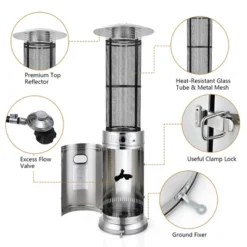 Costway 34000 BTU Patio Heaters Stainless Steel Round Propane Glass Tube Flame W/Wheels -Garden & Outdoors GUEST c786bf8d 1109 491a abad 257e472beb78