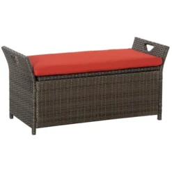 Outsunny Outdoor PE Rattan Two-In-One Storage Bench, Patio Wicker Large Capacity Footstool Rectangle Basket Box W/ Handles & Cushion 13 Outsunny Outdoor PE Rattan Two-In-One Storage Bench, Patio Wicker Large Capacity Footstool Rectangle Basket Box W/ Handles & Cushion -Garden & Outdoors GUEST c7f66394 0c1b 4f32 b57a 1530fa487277