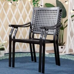 5pc Outdoor Dining Set With Metal Slat Round Table With Umbrella Hole - Captiva Designs -Garden & Outdoors GUEST c828ea76 74d8 4889 9606 d57c61ce18a7