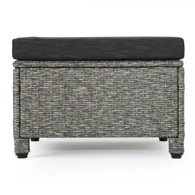 Puerta 2pk Outdoor Wicker Ottomans With Cushions - Black/Dark Gray - Christopher Knight Home 3 Puerta 2pk Outdoor Wicker Ottomans With Cushions - Black/Dark Gray - Christopher Knight Home - Image 3