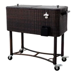 80qt Portable Rolling Patio Cooler Dark Wicker - Permasteel