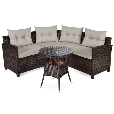 Costway 4PCS Outdoor Patio Rattan Furniture Set Cushioned Sofa Table 9 Costway 4PCS Outdoor Patio Rattan Furniture Set Cushioned Sofa Table - Image 9