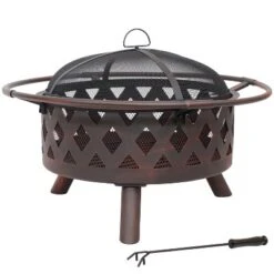 Sunnydaze Decor Sunnydaze Outdoor Camping Or Backyard Crossweave Cut Out Fire Pit With Spark Screen, Log Poker, And Metal Wood Grate - Bronze -Garden & Outdoors GUEST cb89e5c0 6351 41f5 aaaa 7e39ebf9c76f