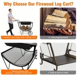 Tangkula 21.5" Fire Pit & Firewood Log Rack Outdoor Square Firepit & Firewood Holder With Spark Screen Rolling Wheels -Garden & Outdoors GUEST cbce2b5c e3b9 433e 8e0f d57570b6476e