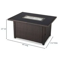 Endless Summer 44 X 32" Rectangular 40,000 BTU Liquid Propane Gas Outdoor Fire Pit Table W/ White Fire Glass, Center Insert And Cover, Brown/Black