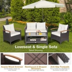 Costway 4PCS Patio Rattan Furniture Set Cushioned Sofa Storage Table Off -Garden & Outdoors GUEST cf2f4df3 8d5a 4fc2 8adc 2333fed9c157