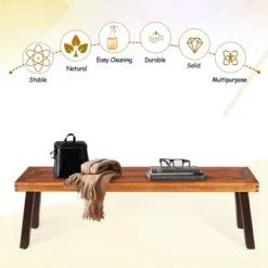 Costway Set Of 2 Patio Acacia Wood Dining Bench With Rustic Steel Legs Outdoor Indoor -Garden & Outdoors GUEST cf5d7a65 1fab 4b90 925b 887093755580